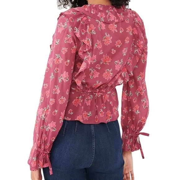 Free People XS Tie Closure Ruffle Amanda Floral Top Blouse - NWT - Picture 4 of 7